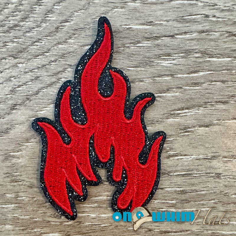On A Whim Hats Red Flame Iron-On Patch