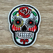 On A Whim Hats Red Rose Skull Iron-On Patch