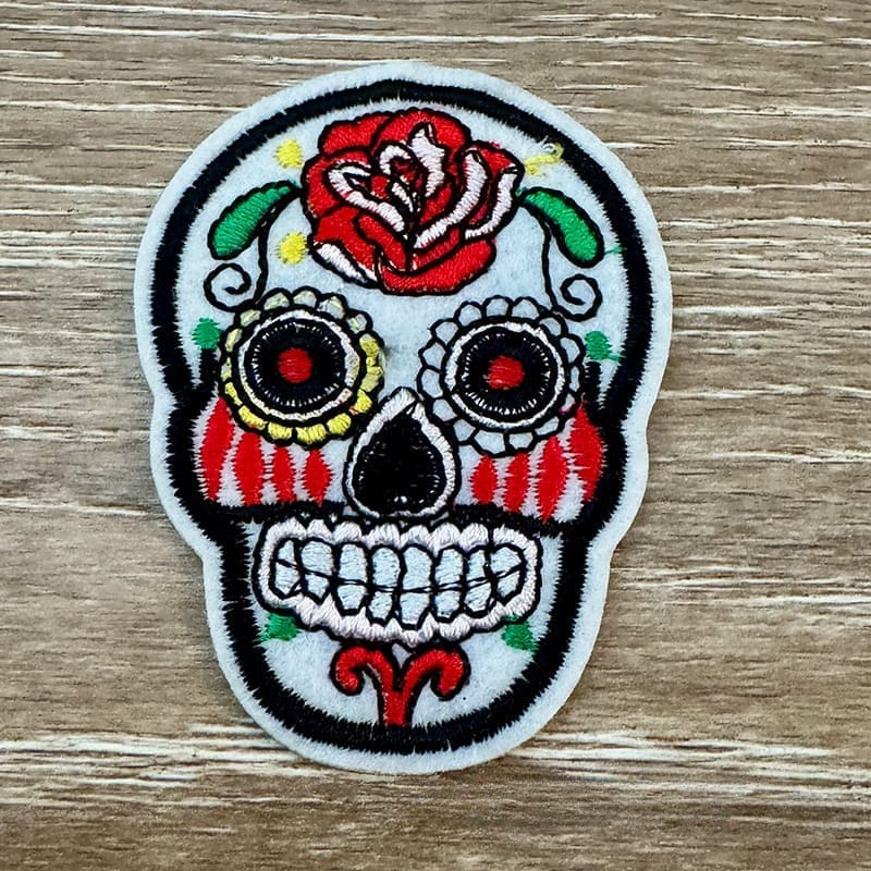On A Whim Hats Red Rose Skull Iron-On Patch