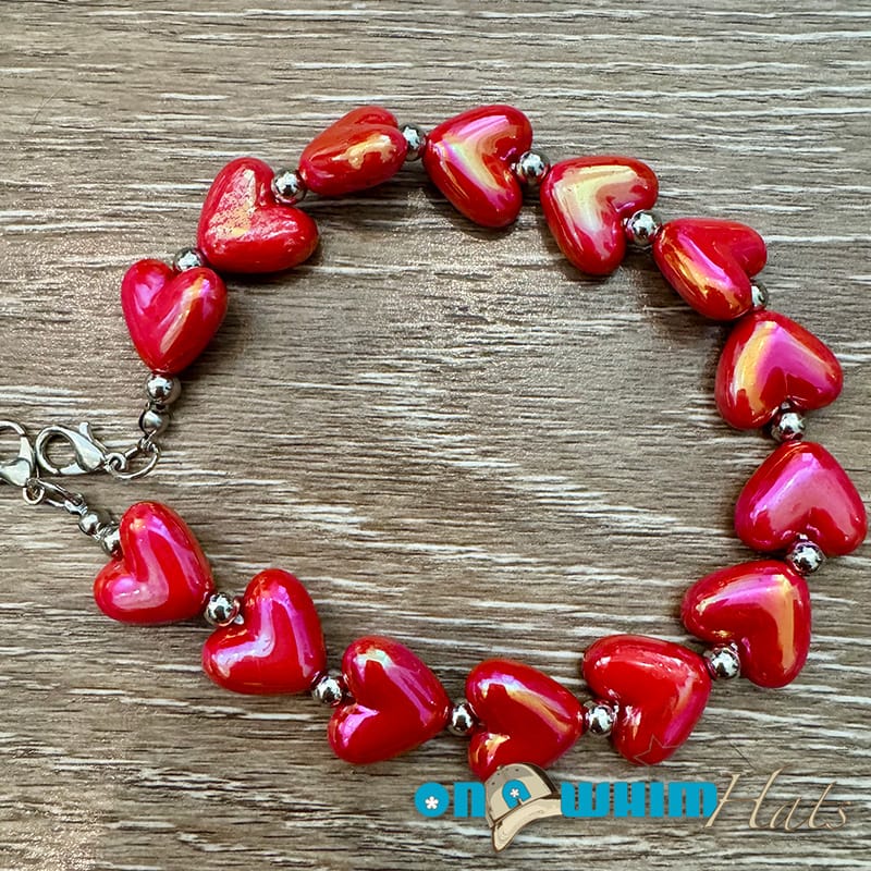 On A Whim Hats Reddish Pink Heart Hat Chain
