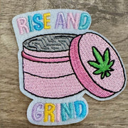 On A Whim Hats Rise and Grind Iron-On Patch