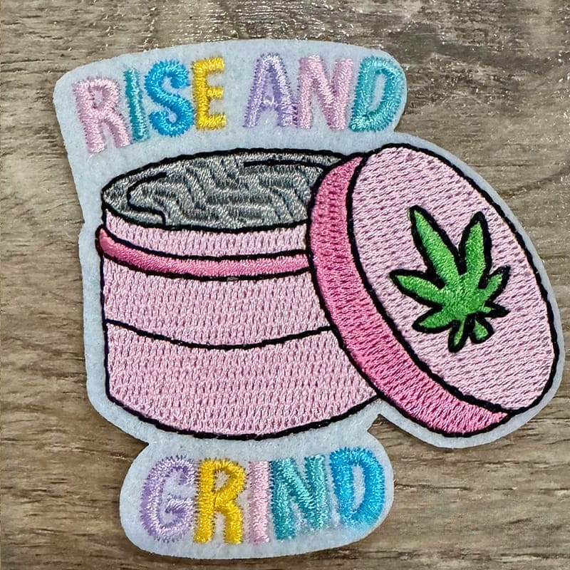 On A Whim Hats Rise and Grind Iron-On Patch