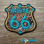 On A Whim Hats Route 66 Turquoise Iron-On Patch