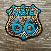 On A Whim Hats Route 66 Turquoise Iron-On Patch