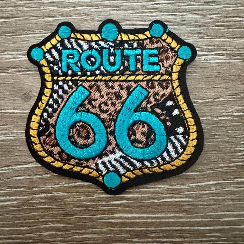 On A Whim Hats Route 66 Turquoise Iron-On Patch