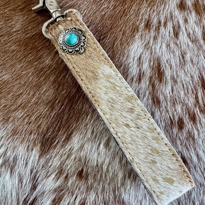 On A Whim Hats Rowdy Hand-Tooled Leather with Cowhide Key Fob