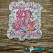 On A Whim Hats Salty Hair and Sandy Boots Iron-On Patch