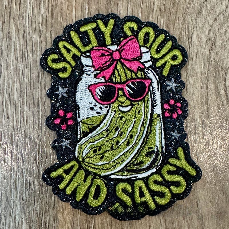 On A Whim Hats Salty Sour and Sassy Embroidered Iron-On Patch