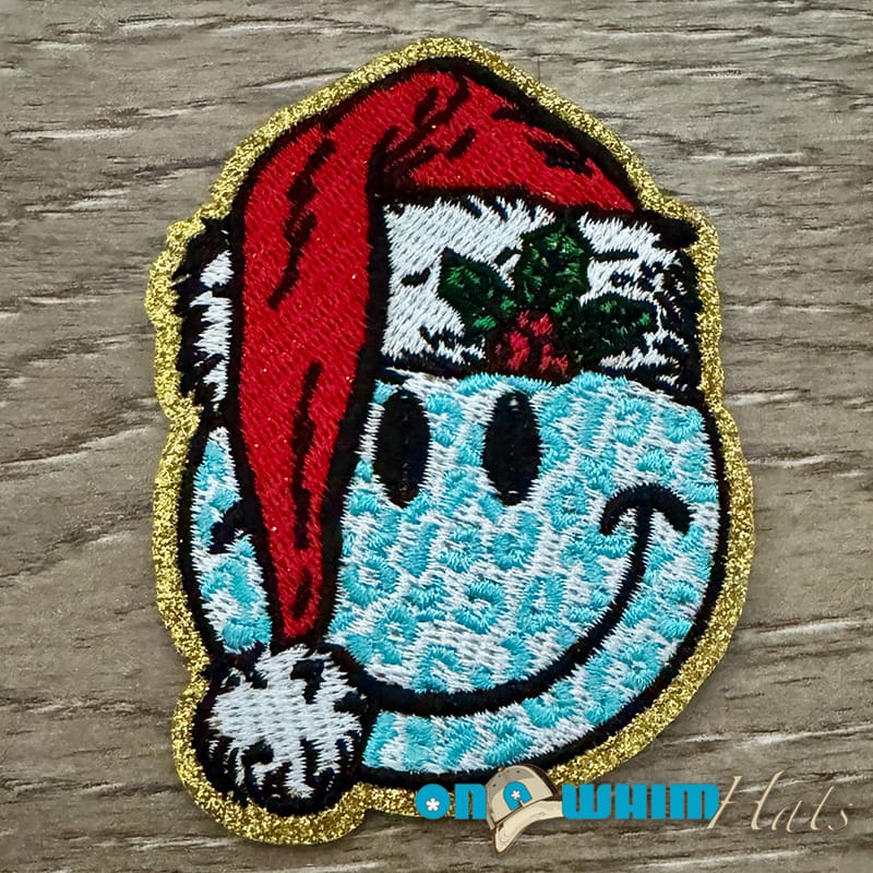 On A Whim Hats Santa Smiley Aqua Iron-On Patch