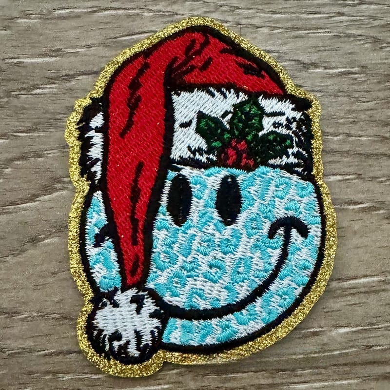 On A Whim Hats Santa Smiley Aqua Iron-On Patch