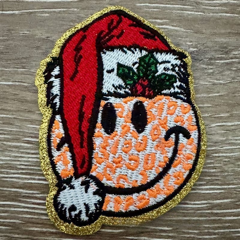 On A Whim Hats Santa Smiley Orange Iron-On Patch