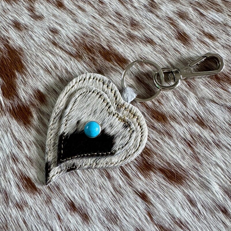 Sassy genuine cowhide heart key fob with keyring by On A Whim Hats