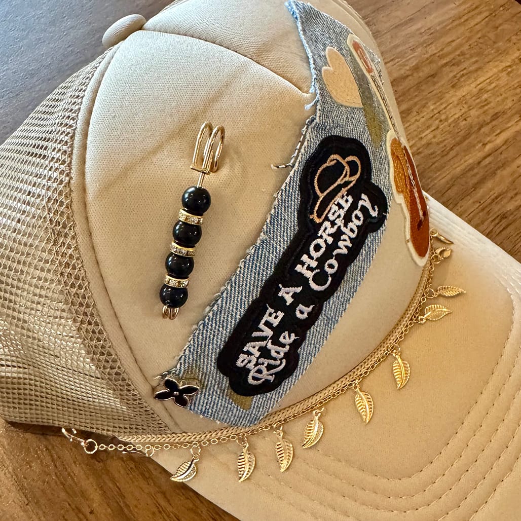 On A Whim Hats Save a Horse Ride a Cowboy Handmade Trucker Hat with Recycled Denim