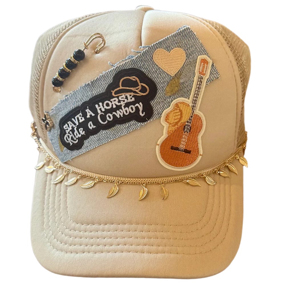 On A Whim Hats Save a Horse Ride a Cowboy Handmade Trucker Hat with Recycled Denim