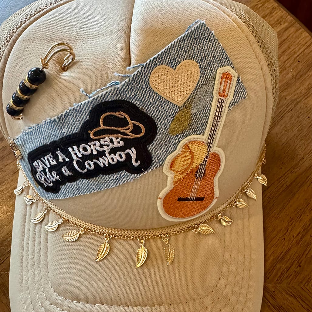 On A Whim Hats Save a Horse Ride a Cowboy Handmade Trucker Hat with Recycled Denim