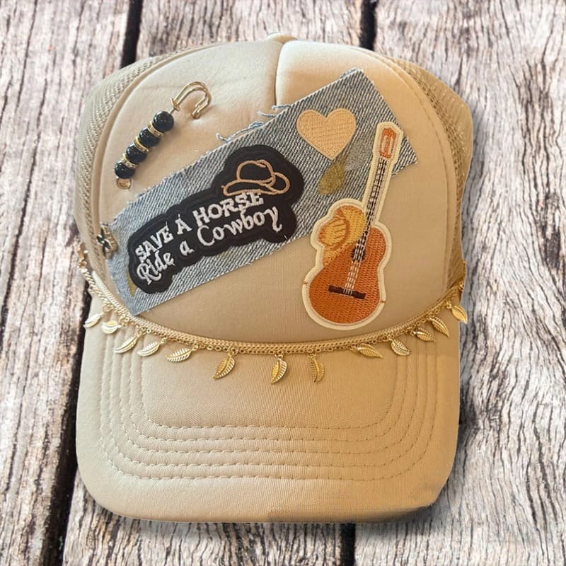 On A Whim Hats Save a Horse Ride a Cowboy Handmade Trucker Hat with Recycled Denim