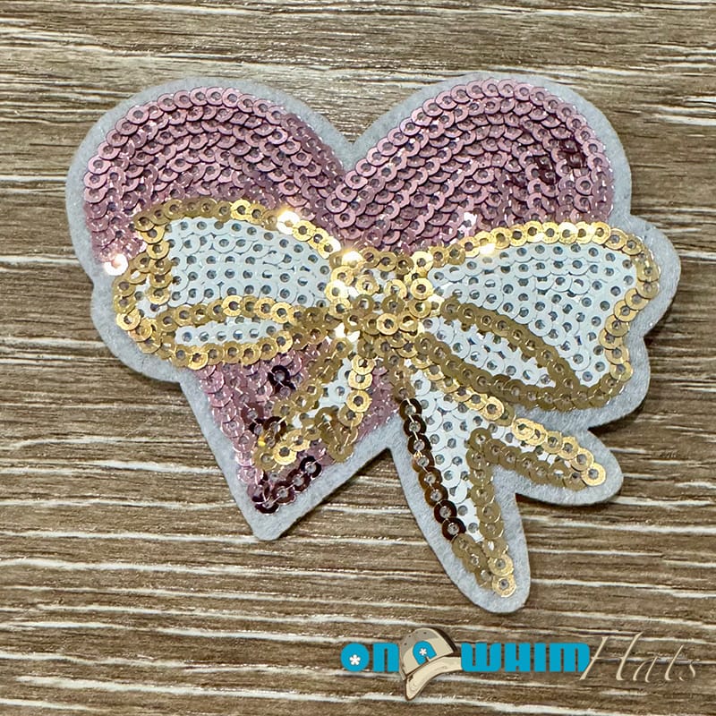 On A Whim Hats Sequin Baby Pink Heart Iron-On Patch