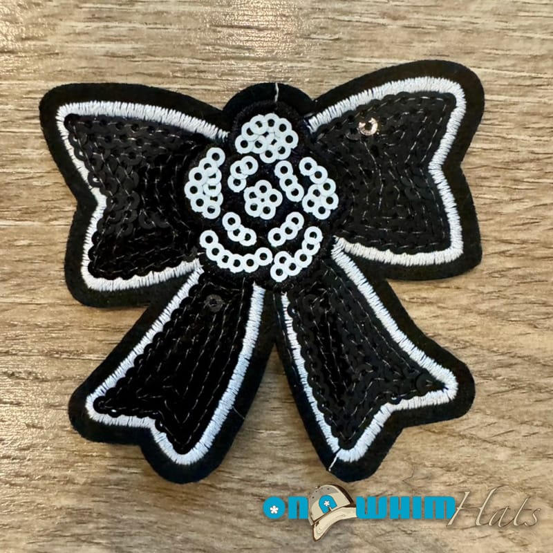 On A Whim Hats Sequin Black Bow Iron-On Patch