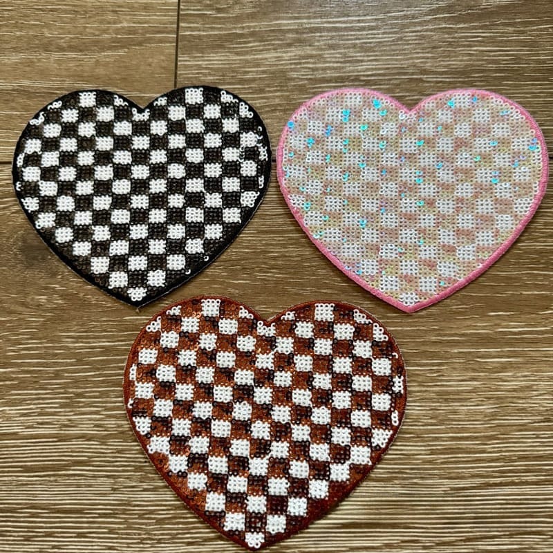 On A Whim Hats Sequin Checkered Hearts Iron-On Patch
