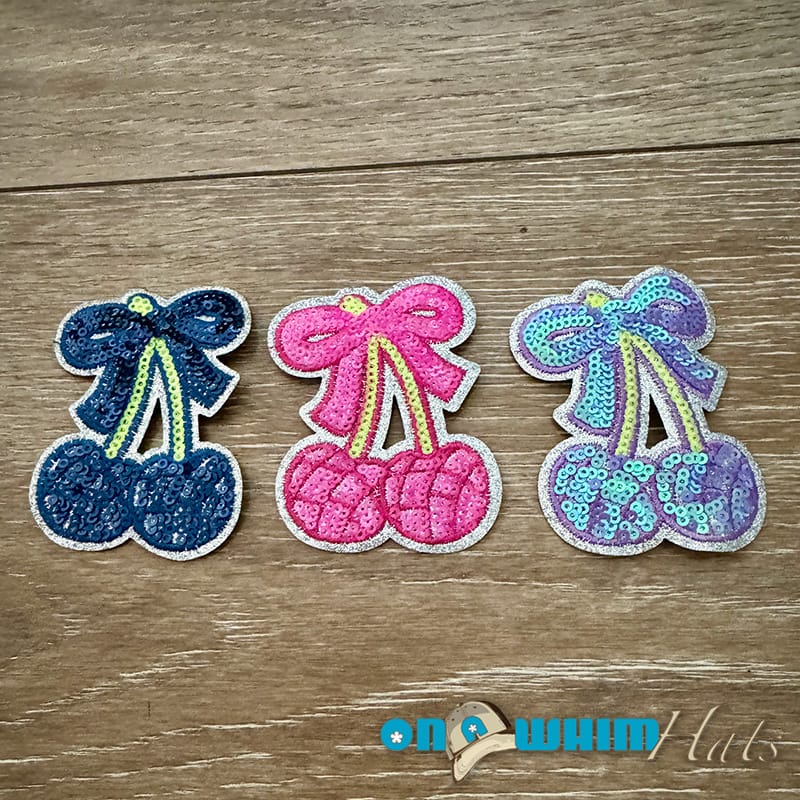 On A Whim Hats Sequin Cherry Embroidered Iron-On Patch