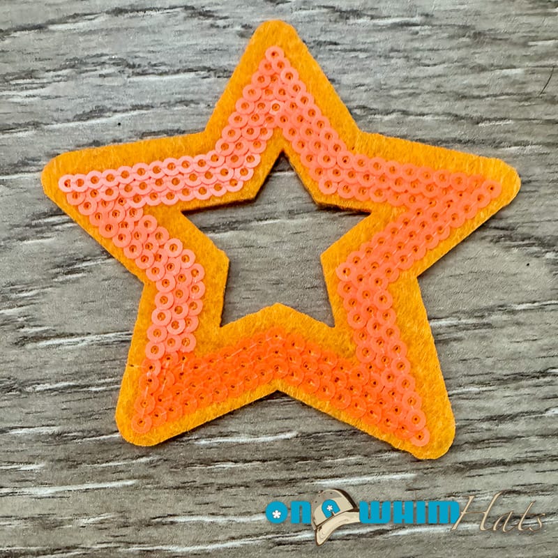 On A Whim Hats Sequin Hollow Orange Star Iron-On Patch