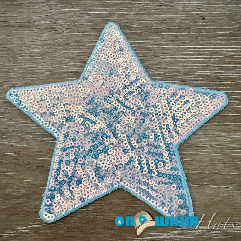 On A Whim Hats Sequin Light Blue Star Iron-On Patch