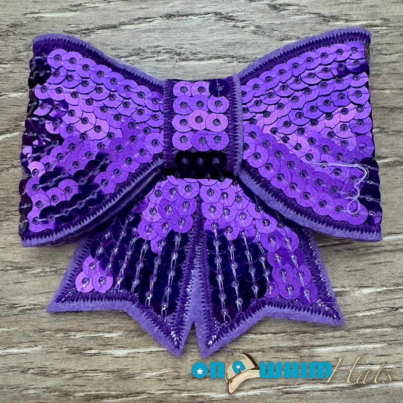 On A Whim Hats Sequin Purple Bow Iron-On Patch