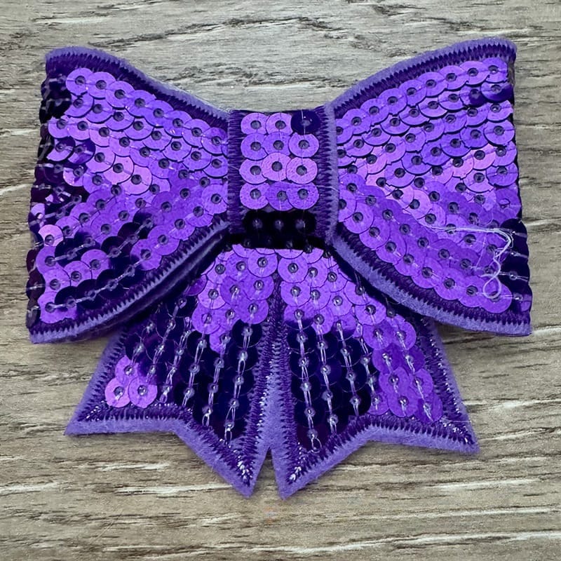 On A Whim Hats Sequin Purple Bow Iron-On Patch