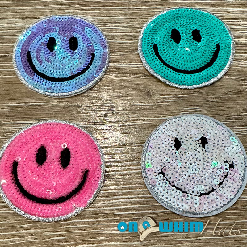 On A Whim Hats Sequin Smiley Iron-on Patch
