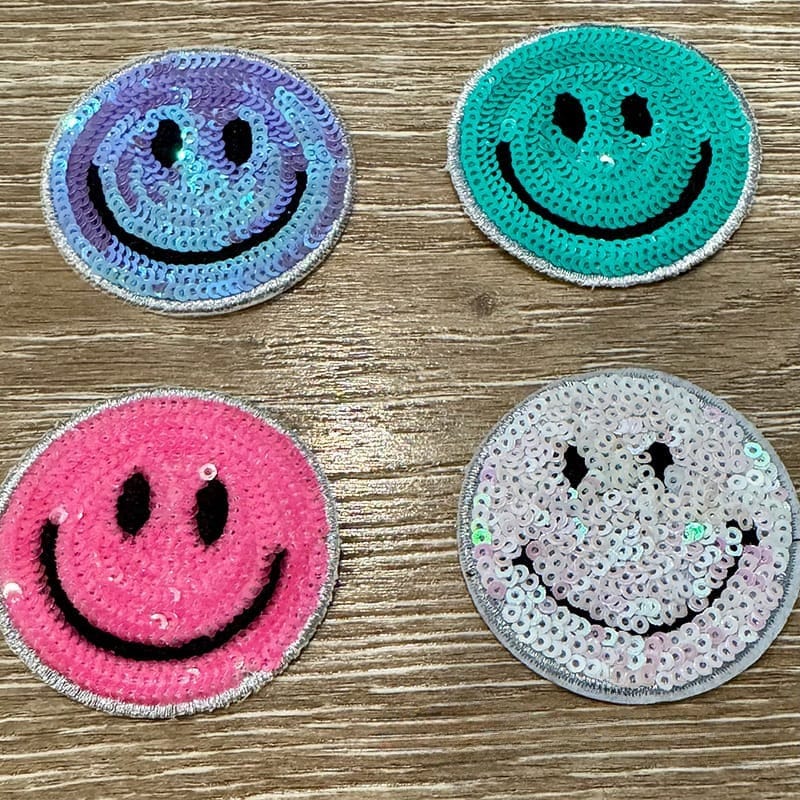 On A Whim Hats Sequin Smiley Iron-on Patch