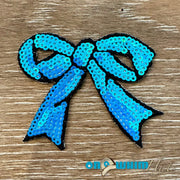 On A Whim Hats Sequin Turquoise Bow Iron-On Patch