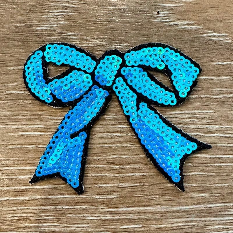 On A Whim Hats Sequin Turquoise Bow Iron-On Patch