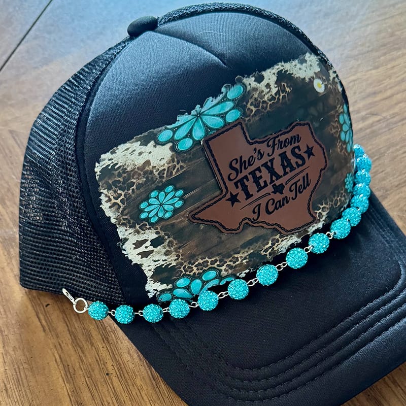 On A Whim Hats She's from Texas I Can Tell Handmade Trucker Hat with Leather Patch