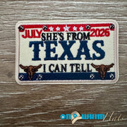 On A Whim Hats She's From Texas I Can Tell Iron-On Patch