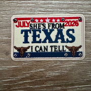 On A Whim Hats She's From Texas I Can Tell Iron-On Patch