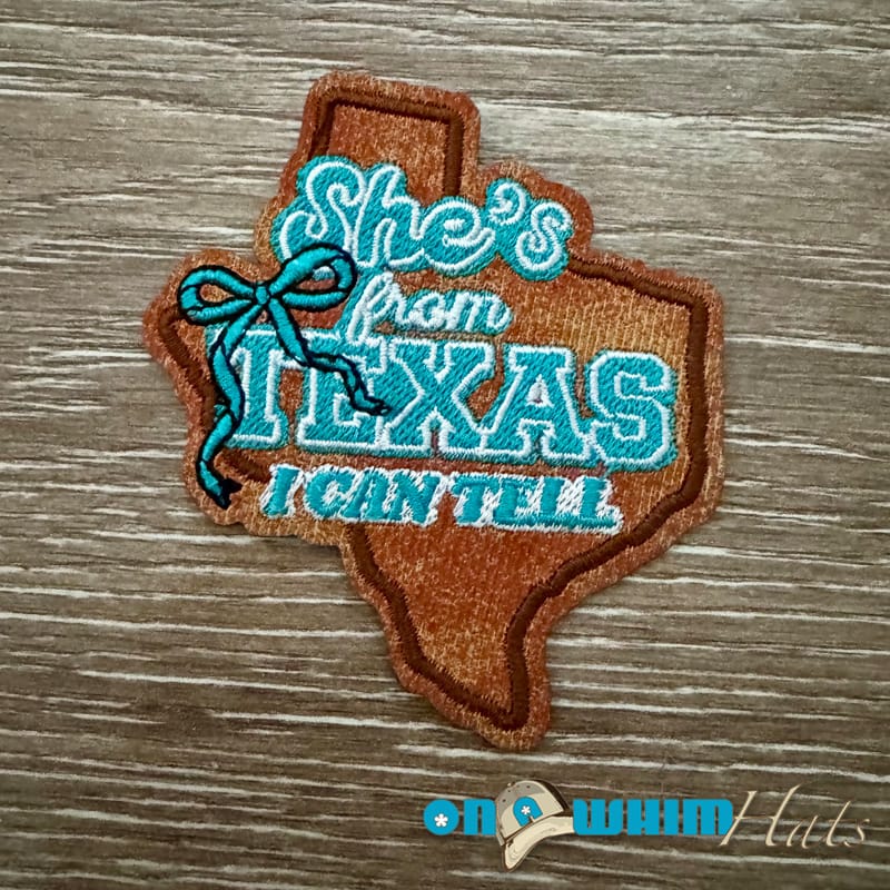 On A Whim Hats She's From Texas Iron-On Leather Patch