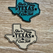 On A Whim Hats She's From Texas Leather Iron-On Patch