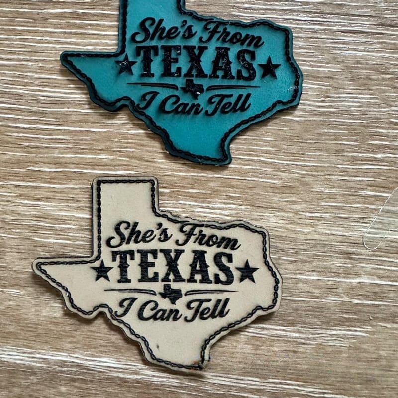 On A Whim Hats She's From Texas Leather Iron-On Patch