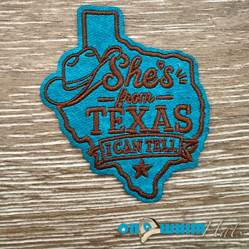 On A Whim Hats She's from Texas Turquoise Leather Iron-On Patch