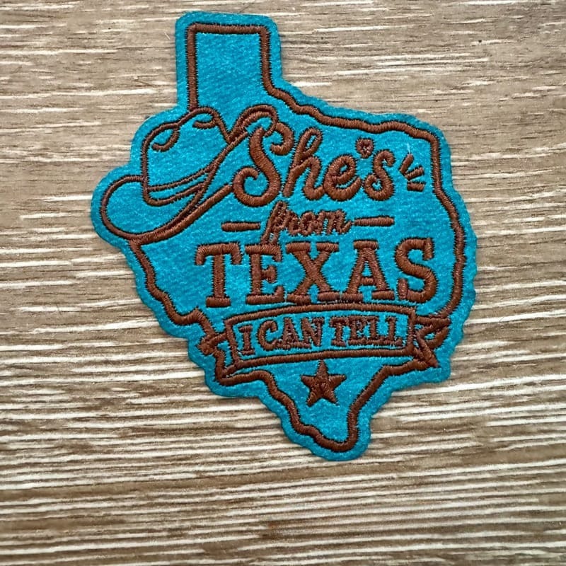 On A Whim Hats She's from Texas Turquoise Leather Iron-On Patch
