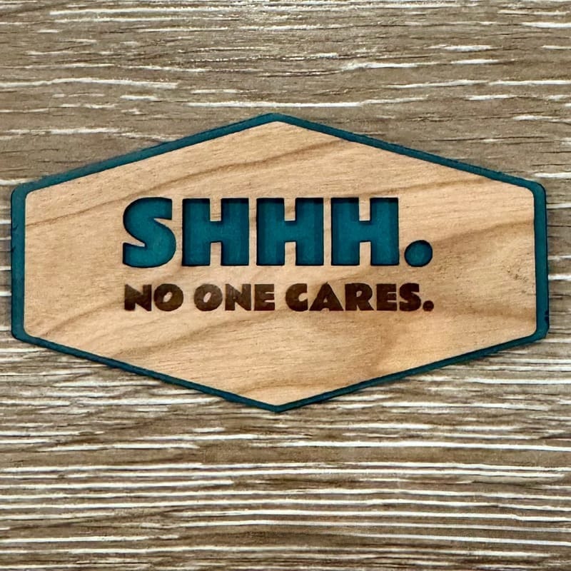 On A Whim Hats SHHH Iron-On Wood and Leather Patch