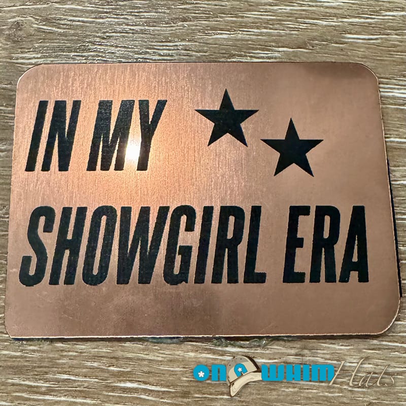 On A Whim Hats Showgirl Era Black Lettering Iron-On Acrylic Patch