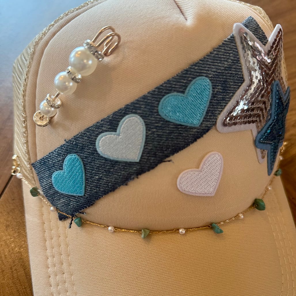 On A Whim Hats Simply Stylish Handmade Trucker Hat with Recycled Denim