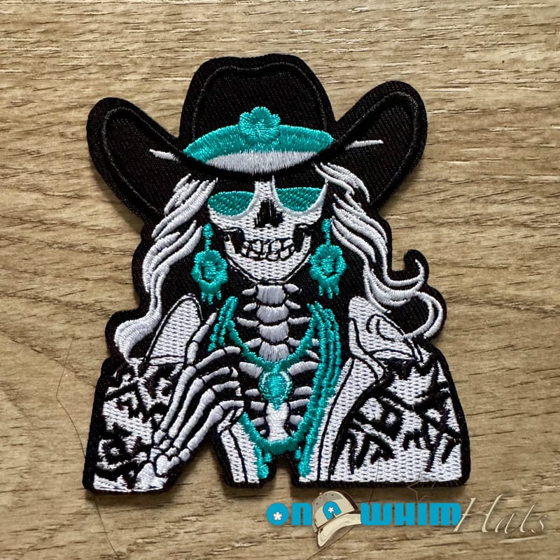 On A Whim Hats Skelly Cowgirl Embroidered Iron-On Patch