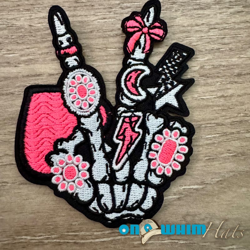 On A Whim Hats Skelly Hand Iron-On Patch