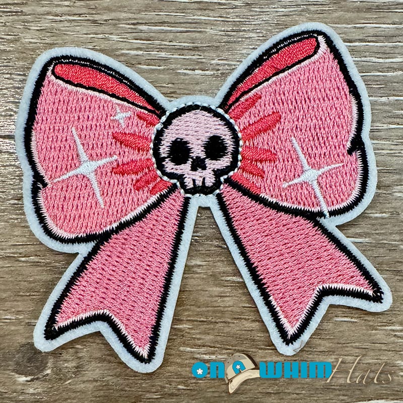 On A Whim Hats Skull Bow Iron-On Patch