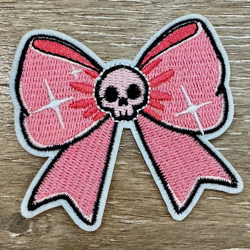 On A Whim Hats Skull Bow Iron-On Patch