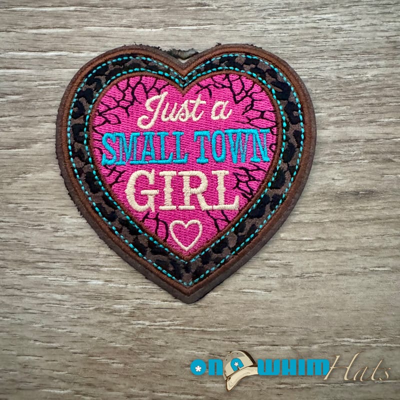 On A Whim Hats Small Town Girl Heart - Pink Iron-On Patch