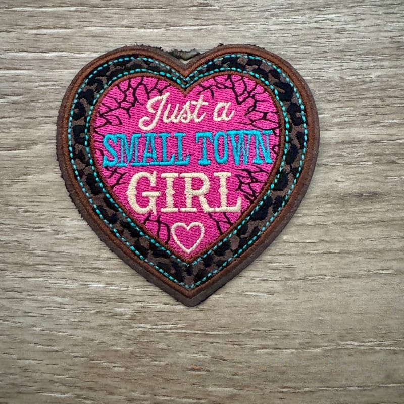 On A Whim Hats Small Town Girl Heart - Pink Iron-On Patch