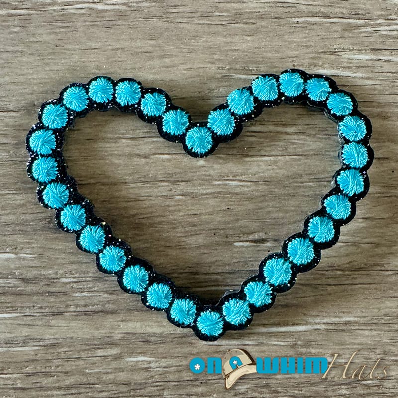On A Whim Hats Small Turquoise Rope Heart Embroidered Iron-On Patch